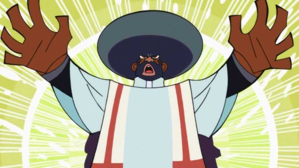 A priest with an afro holding his hands forward